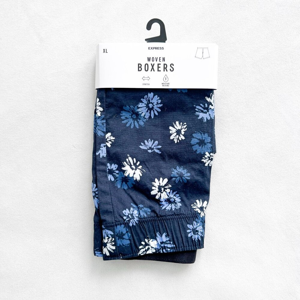 Express Navy Blue Flower Woven Boxer Shorts